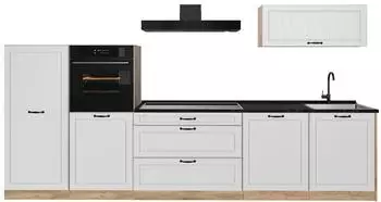 VICCO R-Line K&uuml;chenzeile wei&szlig; Landhaus/Goldkraft Eiche 340cm, Arbeitsplatte Anthrazit (R-Line)