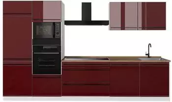 VICCO R-Line K&uuml;chenzeile 340cm rot Hochglanz/wei&szlig;, Arbeitsplatte Goldkraft Eiche (66586)