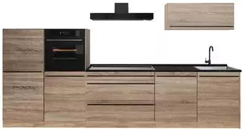 VICCO R-Line K&uuml;chenzeile Sonoma/Goldkraft Eiche 340cm ohne Arbeitsplatte