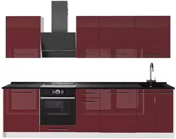 VICCO Fame-Line K&uuml;chenzeile bordeaux Hochglanz/wei&szlig;, 280cm, AP Anthrazit (64236)