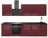 VICCO Fame-Line Küchenzeile bordeaux Hochglanz/weiß, 280cm, AP Anthrazit (64236)