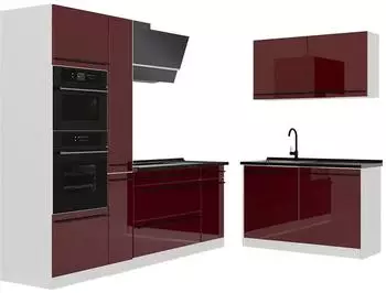 VICCO R-Line Eckk&uuml;che 230x120cm, rot hochglanz/wei&szlig;, Arbeitsplatte anthrazit (66737)