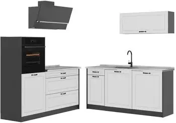 VICCO R-Line K&uuml;chenzeile wei&szlig; Landhaus/anthrazit 160cm ohne Arbeitsplatte