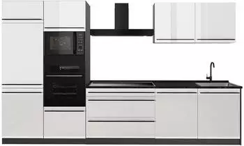 VICCO R-Line K&uuml;chenzeile 340cm wei&szlig; Hochglanz/Anthrazit, ohne Arbeitsplatte