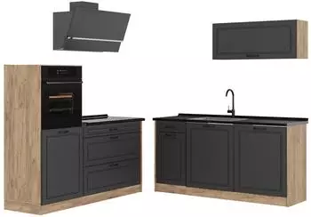 VICCO R-Line K&uuml;chenzeile Anthrazit Landhaus/Goldkraft Eiche 160cm (R-Line)