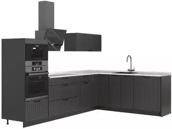 VICCO Fame-Line Eckk&uuml;che dunkelgrau/anthrazit 287x207cm, Arbeitsplatte Marmor (63463)