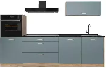 VICCO R-Line K&uuml;chenzeile blau-grau/Goldkraft Eiche 280cm, Arbeitsplatte Anthrazit