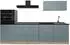VICCO R-Line Küchenzeile blau-grau/Goldkraft Eiche 280cm, Arbeitsplatte Anthrazit