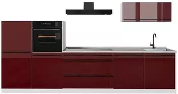 VICCO R-Line K&uuml;chenzeile 340cm, rot hochglanz/wei&szlig;, Arbeitsplatte Marmor
