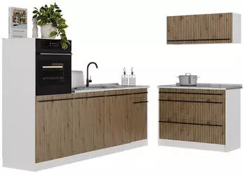 VICCO K&uuml;chenzeile R-Line Artisan-Eiche/wei&szlig; 220cm (67442)