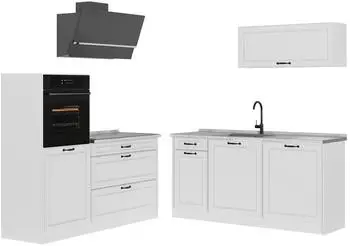 VICCO R-Line K&uuml;chenzeile Landhaus/wei&szlig; 160cm, Arbeitsplatte Marmor, MDF-Fronten
