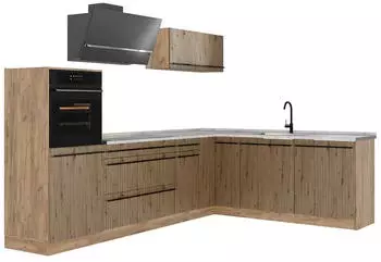 VICCO R-Line Eckk&uuml;che Artisan-Eiche/Honigeiche, Arbeitsplatte Marmor, 287x206,8x60cm