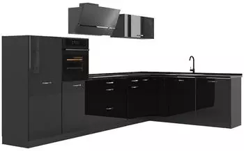 VICCO Eckk&uuml;che R-Line, schwarz Hochglanz/Anthrazit, 347cm (R-Line)