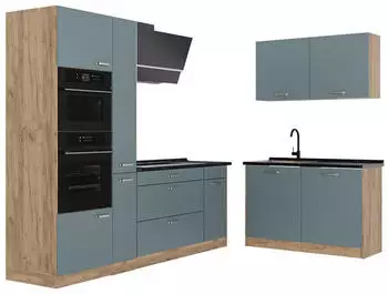 VICCO R-Line Eckk&uuml;che blau-grau/Goldkraft Eiche 230x120cm Arbeitsplatte Anthrazit