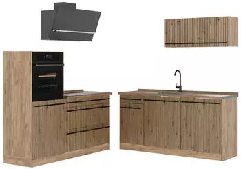 VICCO K&uuml;chenzeile R-Line Artisan-Eiche/Goldkraft Eiche 160cm (R-Line)