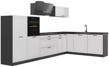 VICCO R-Line Eckk&uuml;che wei&szlig; Landhaus/anthrazit, 347cm, Arbeitsplatte anthrazit