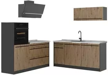 VICCO R-Line K&uuml;chenzeile Artisan-Eiche/Anthrazit 160cm, Arbeitsplatte Marmor (66899)