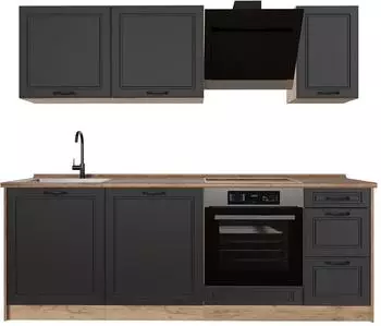 VICCO R-Line K&uuml;chenzeile Anthrazit Landhaus/Goldkraft Eiche 220cm (R-Line)