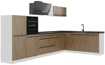 VICCO R-Line Eckk&uuml;che Artisan-Eiche/Wei&szlig;, Arbeitsplatte Anthrazit, 347cm