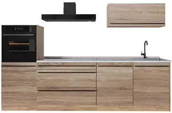 VICCO R-Line K&uuml;chenzeile Sonoma/Goldkraft Eiche 280cm, Arbeitsplatte Marmor