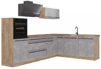 VICCO Eckk&uuml;che R-Line Beton/Goldkraft Eiche 287x206,8x60cm