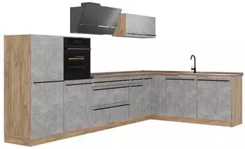 VICCO R-Line Eckk&uuml;che Beton/Goldkraft Eiche 347cm