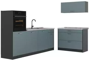 VICCO R-Line K&uuml;chenzeile blau-grau/anthrazit 220cm ohne Arbeitsplatte (67424)