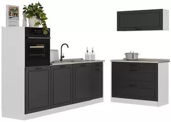 VICCO K&uuml;chenzeile R-Line Landhaus anthrazit/wei&szlig; 220cm ohne Arbeitsplatte