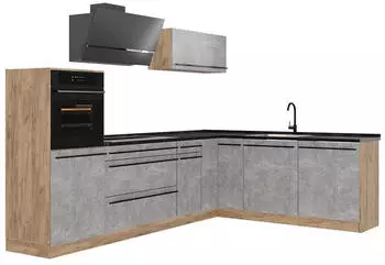 VICCO Eckk&uuml;che R-Line, Beton/Goldkraft Eiche, Arbeitsplatte Anthrazit, 287x206,8x60cm