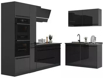 VICCO R-Line Eckk&uuml;che Anthrazit Hochglanz/Anthrazit, Marmorarbeitsplatte, 230x120cm (66707)