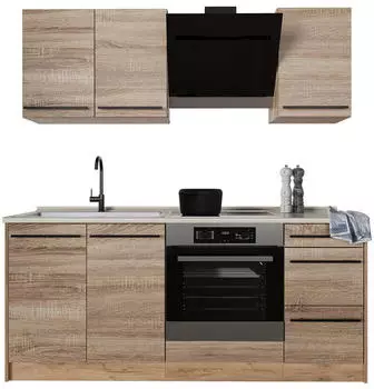 VICCO R-Line Singlek&uuml;che Sonoma/Goldkraft Eiche, Arbeitsplatte Marmor, 180cm