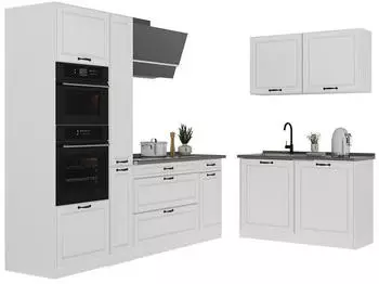 VICCO Eckk&uuml;che R-Line, wei&szlig; Landhaus/wei&szlig;, 230x120cm, Arbeitsplatte Marmor
