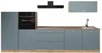 VICCO R-Line K&uuml;chenzeile blau-grau/Goldkraft Eiche 340cm (R-Line)