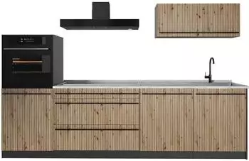 VICCO R-Line K&uuml;chenzeile Artisan-Eiche/Anthrazit 280cm, Arbeitsplatte Marmor (67239)