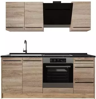 VICCO R-Line Singlek&uuml;che Sonoma/Goldkraft Eiche, Arbeitsplatte Anthrazit, 180cm