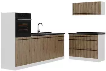VICCO R-Line K&uuml;chenzeile 220cm Artisan-Eiche/Wei&szlig;, Arbeitsplatte Anthrazit (67441)