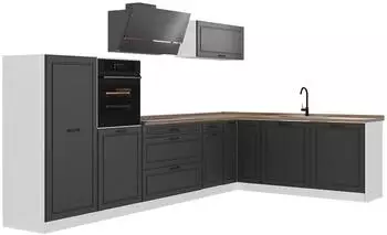 VICCO R-Line Eckküche Anthrazit Landhaus/Weiß 347cm (40360)