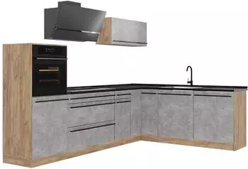 VICCO Eckk&uuml;che R-Line, Beton/Goldkraft Eiche, 287cm, ohne Arbeitsplatte