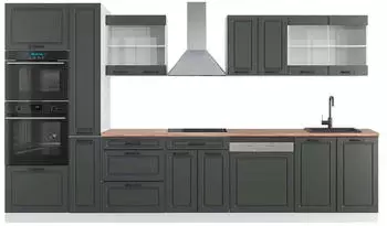 VICCO R-Line Küchenzeile 350cm mit Hochschrank, Anthrazit Landhaus/Weiß, AP Eiche (42645)