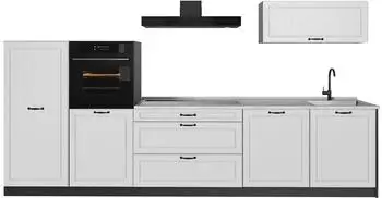 VICCO R-Line K&uuml;chenzeile wei&szlig; Landhaus/Anthrazit 340cm Marmorarbeitsplatte (R-Line)