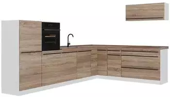 VICCO R-Line Eckk&uuml;che Sonoma/wei&szlig;, 327cm, ohne Arbeitsplatte