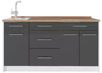 VICCO Fame-Line K&uuml;chenzeile 150cm, Anthrazit Hochglanz/Wei&szlig;, AP Eiche (65318)