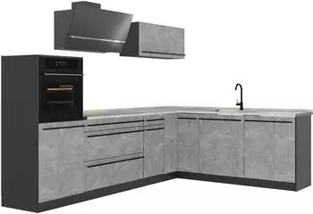 VICCO R-Line Eckk&uuml;che Beton/Anthrazit 287cm, ohne Arbeitsplatte