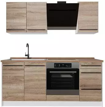 VICCO R-Line K&uuml;chenzeile Sonoma/wei&szlig; 180cm, Arbeitsplatte Eiche (41561)