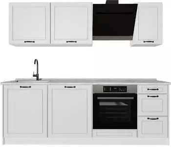 VICCO R-Line K&uuml;chenzeile wei&szlig; Landhaus/wei&szlig; 220cm Marmorarbeitsplatte (39969)