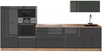 VICCO Fame-Line K&uuml;chenzeile Anthrazit Hochglanz/Goldkraft Eiche 340cm ohne Arbeitsplatte (64458)