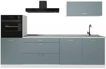 VICCO R-Line K&uuml;chenzeile 280cm blau-grau/wei&szlig;, Arbeitsplatte Marmor (67275)