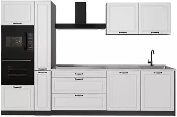 VICCO K&uuml;chenzeile R-Line Wei&szlig; Landhaus/Anthrazit 310cm ohne Arbeitsplatte