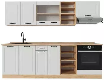 VICCO R-Line Küchenzeile weiß Landhaus/Goldkraft Eiche 240cm ohne Arbeitsplatte (53293)