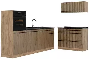 VICCO R-Line K&uuml;chenzeile Artisan-Eiche/Goldkraft Eiche 220cm ohne Arbeitsplatte